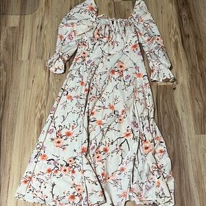 SHEIN Cream Floral Dress with Pink and Orange Accents
